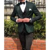 Herenpakken Green Blazer Casual Men Tuxedos Black Vest Custom Made Shawl Rapel Wedding Bruidegom Formele heren Party Prom 3 stuks Set