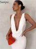 Casual Dresses Sampic Swinging Collar Sleeveless Bodycon Maxi Dress Women Summer Sexy Backless Elegant Party Dresses Clubwear White R230223