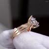 Fedi nuziali Splendido solitario 12 mm Cubic Zirconia nuziale color oro festa di fidanzamento brillanti gioielli di moda da donna