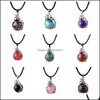 car dvr Pendant Necklaces 12Pcs Women Sier Copper Elegant Frog 16Mm Natural Stone Balls Sphere Crystal Pendants Chakra Necklace Jewelry Drop Dhrox