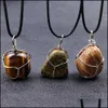 car dvr Pendant Necklaces Wire Wrapped Chakra Stone Necklace Jewelry Healing Crystal Quartz Bead Women Men Pendants Drop Delivery Dhjmc