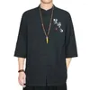 Chemises décontractées pour hommes vent chinois coton et lin texte broderie chemise pour hommes grand Harajuku littéraire Costume Tang rétro Costume Zen