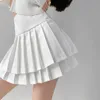 Skirts HOUZHOU Preppy Style Double Pleated Women Korean Skort Summer Sexy Y2k High Waist Patchwork Solid Mini Aline Casual 230301