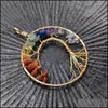 CAR DVR Pendant Halsband 50mm Healing Natural Stone Wrap Wrap Tree of Life Seven Chakra Necklace Lapis Lazi Crystal Agate for Women Reiki D Dhmaq