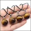 car dvr Pendant Necklaces Natural Stone 18Mm Tiger Eye Ball Quartz Pendants Necklace Jewelry For Women Men Rope Chain Drop Delivery Dh5Bn