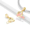 Charms Top Quality Pink Ribbon Lucky Pendants Beads Symbol Hope Believe Love Golden Fit Original European Bracelet DIY Jewelry