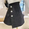 レディースショーツ不規則な小さなフレグランスツイードウールスカート女性ハイウエスト秋の冬ワイドレッグブーツ