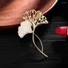 Brooches Novelty Ginkgo Leaf Plant For Women Men Suit Clothes Accessories Cubic Zirconia Fashion Jewelry Year 2023 Gift