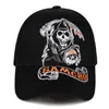 Call Caps 2018 New Baseball Cap SOA Sons of Anarchy Skull Embroidery Disual Snapback Hat Fashion عالية الجودة سباق الدراجات النارية Sport Z0301