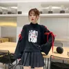 Kvinnors hoodiessweatshirts konstig smak söt höstrock flickor japanska hoodie harajuku hamn stil vårkläder student långärmad tunn bälte rävtryck toppar
