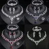 Halsband örhängen set jmk lyx 4st blommor brud bröllop coloful crystal kubik zirkongröna stenuppsättningar för kvinnor