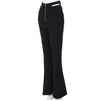 Pantalon femme Sexy découpé taille haute fermeture éclair avant évasé Long Harajuku couleur unie mince jambe large cloche bas pantalon