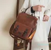 WR 2023 Trendy damesrugzak Vintage PU Leather Daypack Brown Mochilas Para Mujer Casual Travel Bag 55 Studenten School 230223
