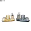 Bath Accessory Set Crystal Glass Toiletry Kit Four-piece Soap Dispenser Mouthwash Cup Dish With Tray El Home Bathroom Accessories