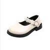 Flat Shoes Girl's White And Black Patent Leather Bright Casual Children's Crystal Princess Students Wide Head Bottom