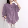 Blouses feminina Moda de verão Moda meia -manga Camisa solta Blusa de linho de algodão vintage Camisetas femininas roxas finas casuais BLUSAS Q514