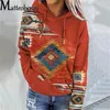 Womens Hoodies Sweatshirts Women Vintage Boho Printed Hooded Sweatshirt Autumn Female Long Sleeve Drawstring Casual Loose Pullover 230301