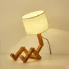 Bordslampor trä robot form vikande kreativ europeisk modestudie sovrum sovrum linne lampa skugga skrivbord ljus wj10