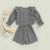 Clothing Sets Kids Infant Baby Girls Pants Suit Long Sleeve Zipper Plaid Print Loose Tops Fall Casual Short For