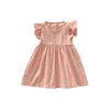 Summer New Girls Flower Embroidery Dress Flying Sleeve A-type Skirt