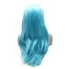 Perruque synthétique bleu clair de 61 cm de long avec perruque avant en dentelle Drag Queen Cosplay Party Wig