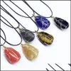 car dvr Pendant Necklaces Gold Copper Wire Wrap Natural Stone Oval Teardrop Reiki Healing Crystal Necklace Pink Quartz Chakras Pendo Jewelry Dhmcs