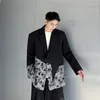 남자 정장 남성 스트리트웨어 패션쇼 느슨한 캐주얼 패치 워크 블레이저 정장 재킷 남성 일본 한국 스타일 코트 겉옷 무대 의류