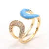 Wedding Rings Cute Female White Zircon Stone Ring Yellow Gold Color Open Adjustable Blue Pink Enamel For Women