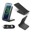 2 I 1 Qi Wireless Charger Stand för iPhone 12 14 XS Max AirPods Pro Foldbar 15W Fast Charging Station Fit Samsung S23 S22 Bubs Xiaomi Smartphone