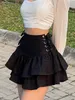 Skirts AltGoth Streetwear Mall Goth Skirt Women Harajuku Y2k E-girl High Waist Bandage Mini Skirt Dark Gothic Punk Emo Alt Club Wear 230301