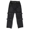 Jeans da uomo Pantaloni cargo a gamba larga Abbigliamento High Street Retro Multi tasche Lavati Old s Loose Casual Nero 230301