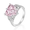 Cluster Rings Huitan Unique Pink Color Love Rings Women Brilliant Cubic Zirconia Wedding Anniversary Gift Dance Party Luxury Jewelry Wholesale G230228