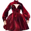 Robes de soirée bordeaux rétro douce robe de retour manches longues col haut courte mini longueur robe de bal femmes robes de cocktail sur mesure