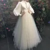 Party Dresses Elegant Homecoming High Neck Puff Long Sleeves Satin Tulle Ball Gown Floor Length Women Evening Prom Custom Gowns