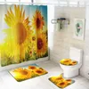 Shower Curtains Sunflower Curtain Toilet Mat Waterproof Polyester Fabric With Hook Set Bath Floor