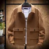 Men's Jackets Mens Khaki Black Woolen Jacket Autumn Winter Korean Style Coat Plus Size 3xl 4xl Men Long Sleeve Button Up Windbreaker