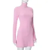 캐주얼 드레스 터틀넥 미니 스웨터 드레스 여성 바디콘 화이트 롱 슬리브 2023 가을 겨울 니트 파티 의상 y2k 핑크