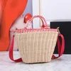 Straw Tote Bag Vegetable Basket Bags Crossbody Handbag Shoulder Handbags Removable Wide Shoulder Strap Bamboo Weaving