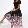 Festklänningar Fashion Square Neck Dress for Women Summer Elegant Floral Printed Long Casual Short Sleeve Big Swing