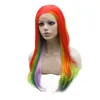 Long Colorful Wigs Silky Straight Heat Friendly Synthetic Hair Lace Front Wig For Party