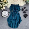 Festklänningar vintage smal asymmetrisk sommar sexig off axelbandage midi klänning kvinnor avslappnade rashes oregelbundna slips strand vestidos