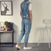 Mäns jeans Casual ärmlös fotledslängd Överaller Hål rippade denim avtagbar jumpsuits1