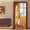Wallpapers Self-Adhesive Door Sticker 3D Sunlight Windowsill Vase Po Wallpaper Living Room Bedroom Poster PVC Waterproof