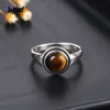 Klusterringar 925 Sterling Silver Rings Natural Round Tiger Eye Labradorite Simple Ring For Women Ametyst Jewelry Wedding Party Wholesale G230228