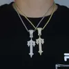 Pendant Necklaces Chains Hip Hop Full Paved Iced Out Bling 5A Cubic Zirconia Letter Charms Cz Cross Sword Pendant Necklace For Men Boy Rock JewelryChains T230301