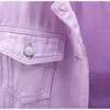 Mulheres jaquetas jaqueta jeans primavera outono casaco curto rosa jean casual tops roxo amarelo branco solto senhora outerwear kw02 230301