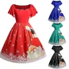 Casual Dresses Women Christmas Bow Santa Print Vintage Dress