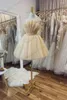 Abiti da festa Champagne Fluffy corto senza spalline senza maniche abito da ballo in tulle pieghettato da donna mini abiti da sera da cocktail realizzati su misura