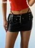 IAMSURE Sexy Slim Pu Falda de cuero debajo del ombligo con fajas Cool Retro Zipper Mini falda Summer Streetwear Ladies 230301