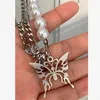 Pendant Necklaces Aluminium Chain Stainless Steel Simulated Pearls Punk Butterfly For Women Men Cool Metal Match Necklace